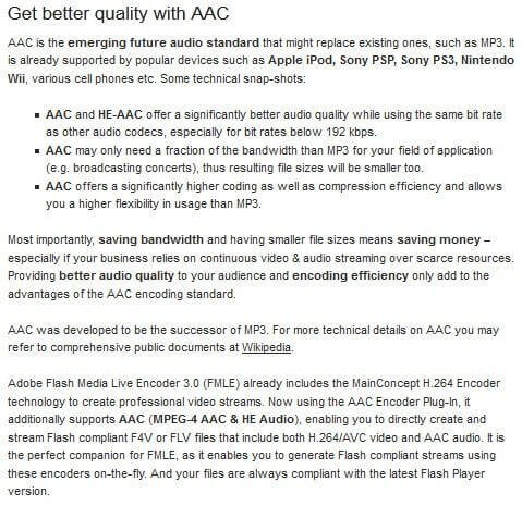 MainConcept AAC ENCODER Feature