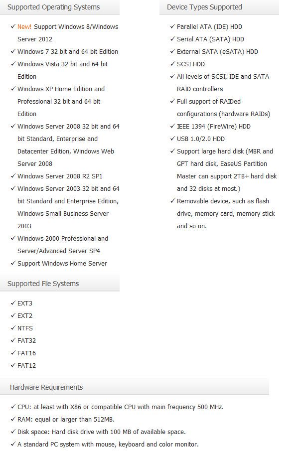 EaseUS Partition Master Server Edition Feature