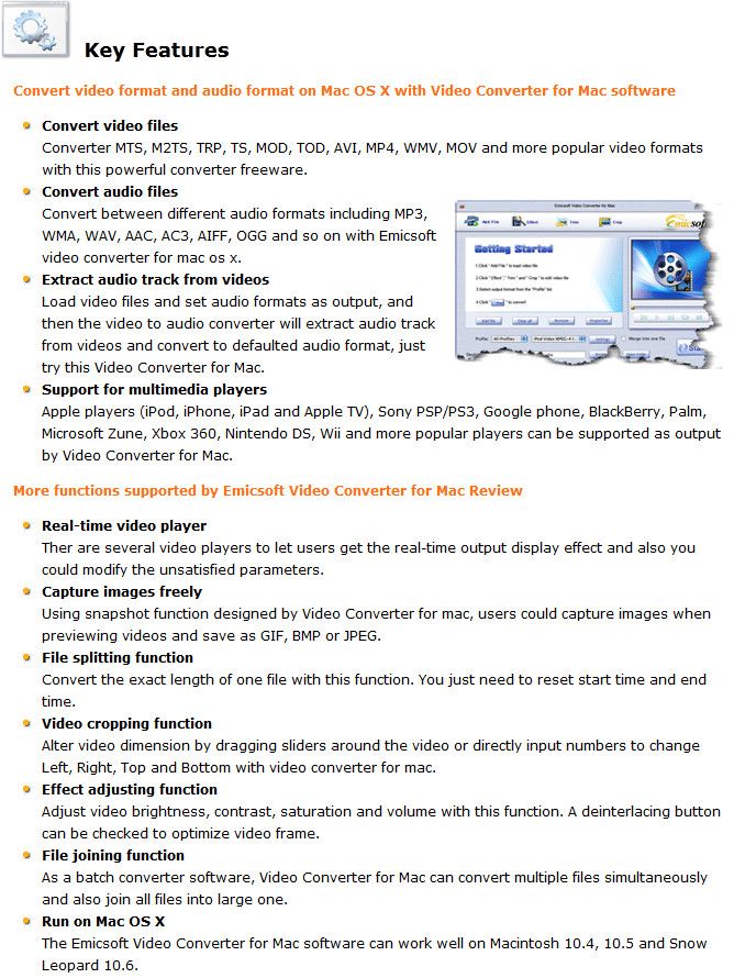 Emicsoft Video Converter for Mac Feature