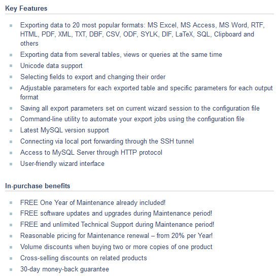 EMS Data Export for MySQL Feature