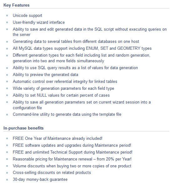 EMS Data Generator for MySQL Feature