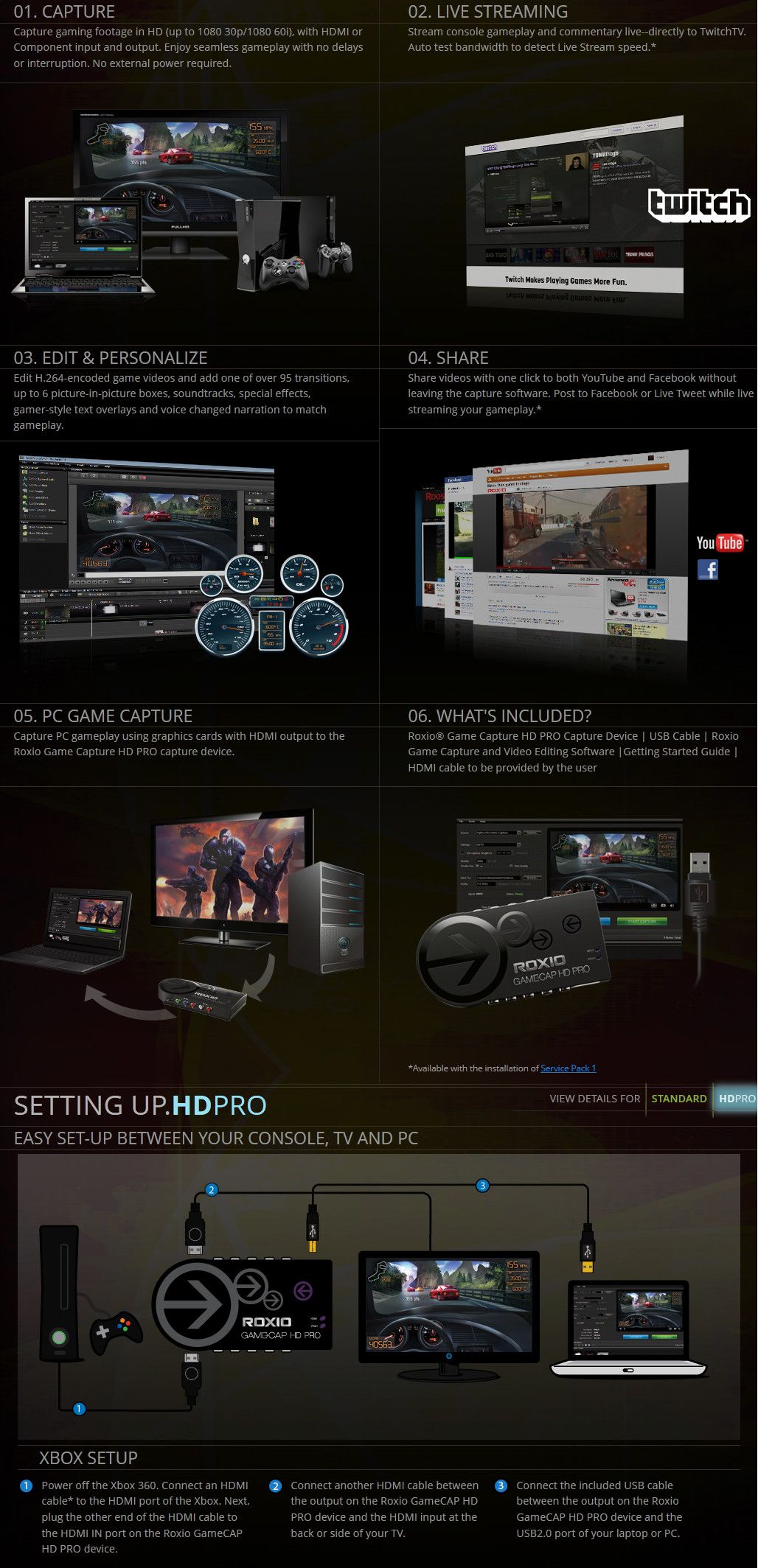 Video editing software with new effects. • HDMI input and output with USB cable included.