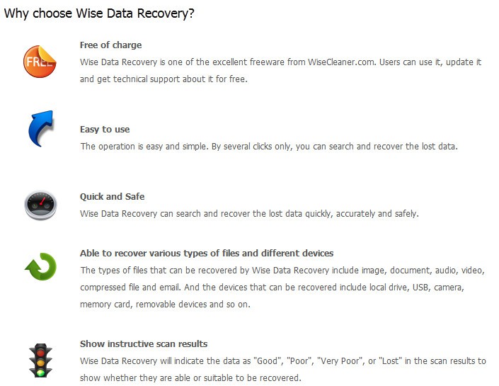 Wise Data Recovery Free Feature
