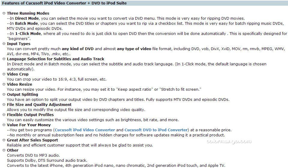 Cucusoft iPod Video Converter + DVD to iPod Suite Feature