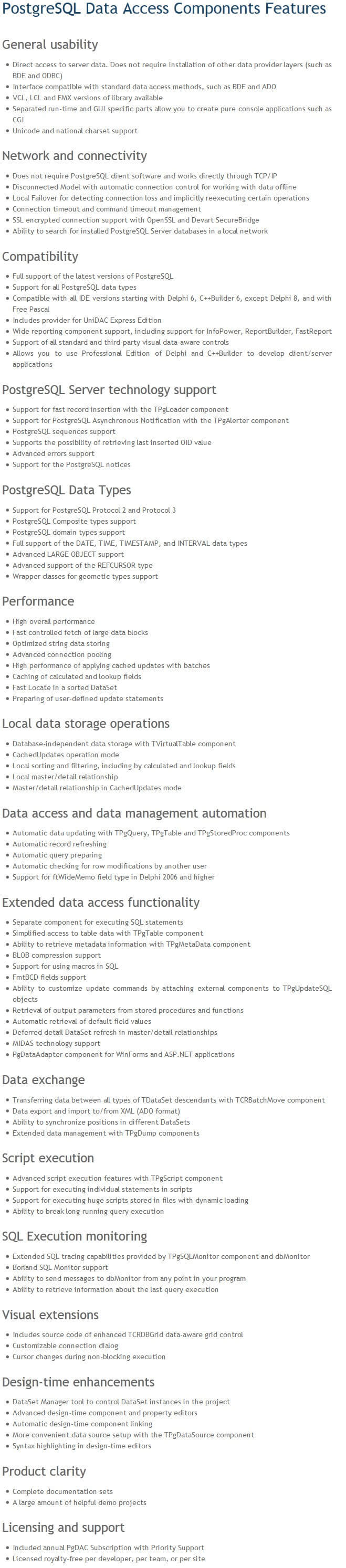 PostgreSQL Data Access Components Feature