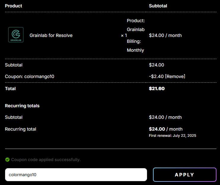 Grainlab for DaVinci Resolve coupon